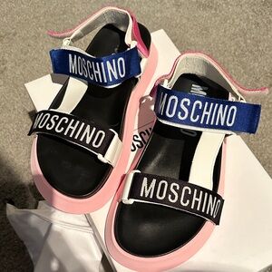 Moschino Black, Pink, and Blue Strap Sandals